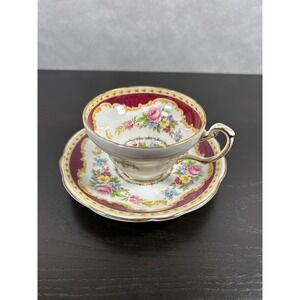 Foley China Windsor Tea Cup Saucer Set Burgundy Floral Gold E Brain Co 12802